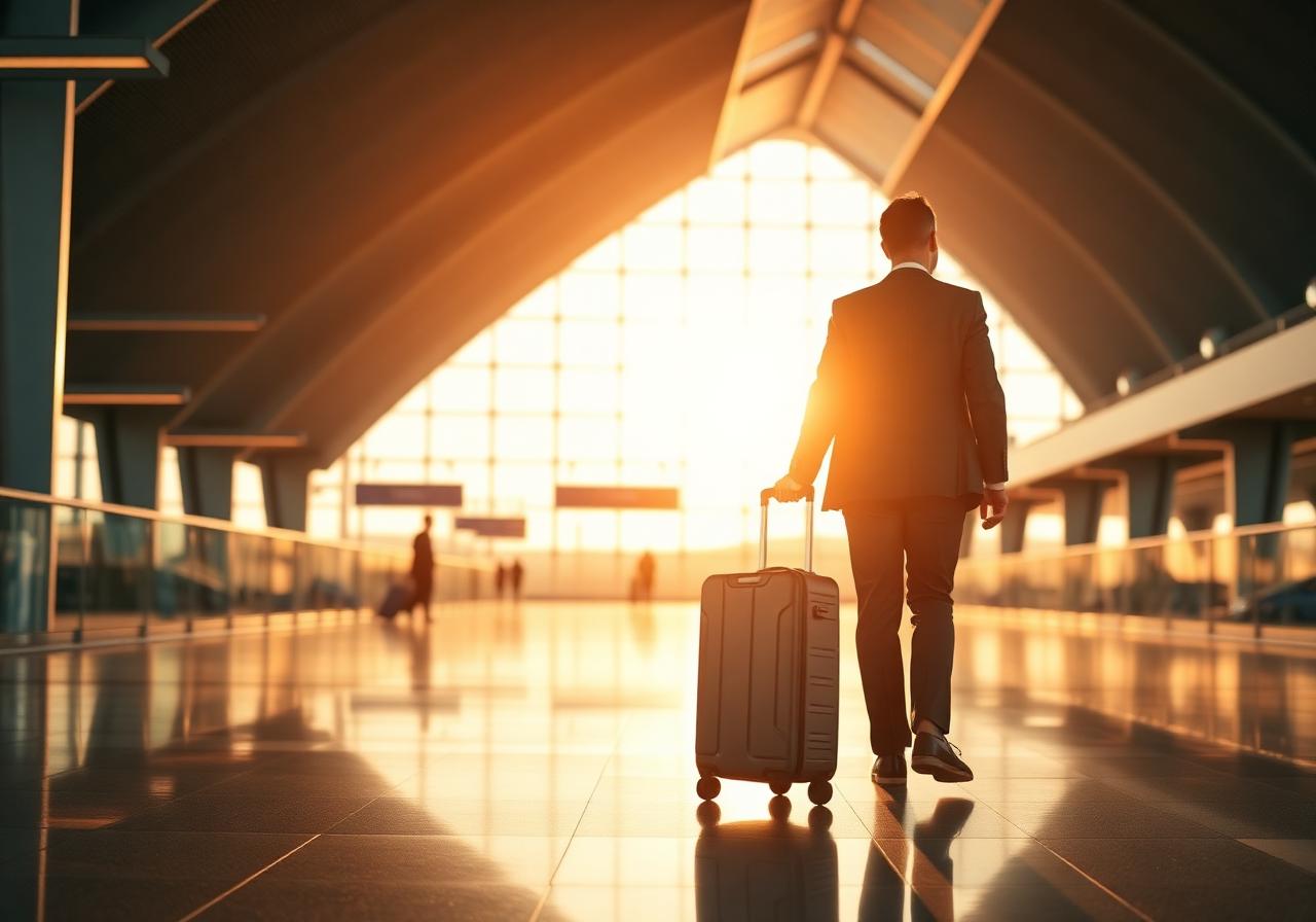 Viajante corporativo em aeroporto moderno